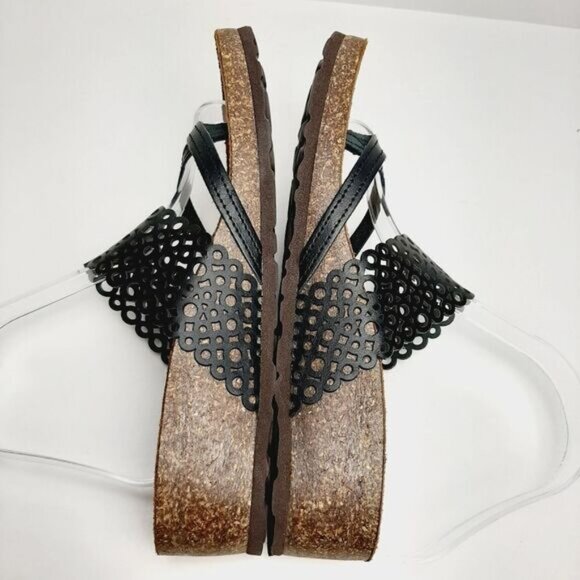 SONIA C. Italy Cork Low Wedge Heel Sandal Thong Sandal Black Geo Circle Sz 8 - Picture 8 of 12